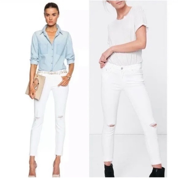 Mother The Vamp Fray White Distressed Jeans Size 27 B3060 - Picture 1 of 6